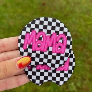 Checkered Car Coasters with Pink 'Mama' Design